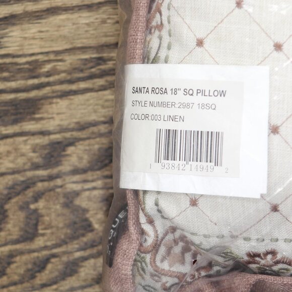 NWT J. Queen New York Santa Rosa Square Decorative Throw Pillow Linen Brown 18" - Picture 5 of 5